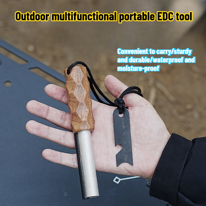 Magnesium Fire Starter - Shabili Outdoor-Feuerstein-Überlebenswerkzeug mit Holzgriff: Tragbarer massiver